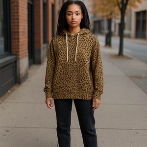 White Birch‎ Womens Large Lightweight Pullover Hoodie Cheetah Print Cozy Soft